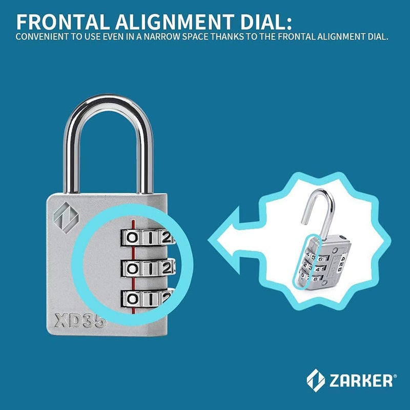 Zarker XD35 Combination Lock, 3-Digit Padlock for School Gym Sports LockerLock, Fence, Toolbox, Case, Hasp Storage (2-Pack, Pink, Gray) - Image 5